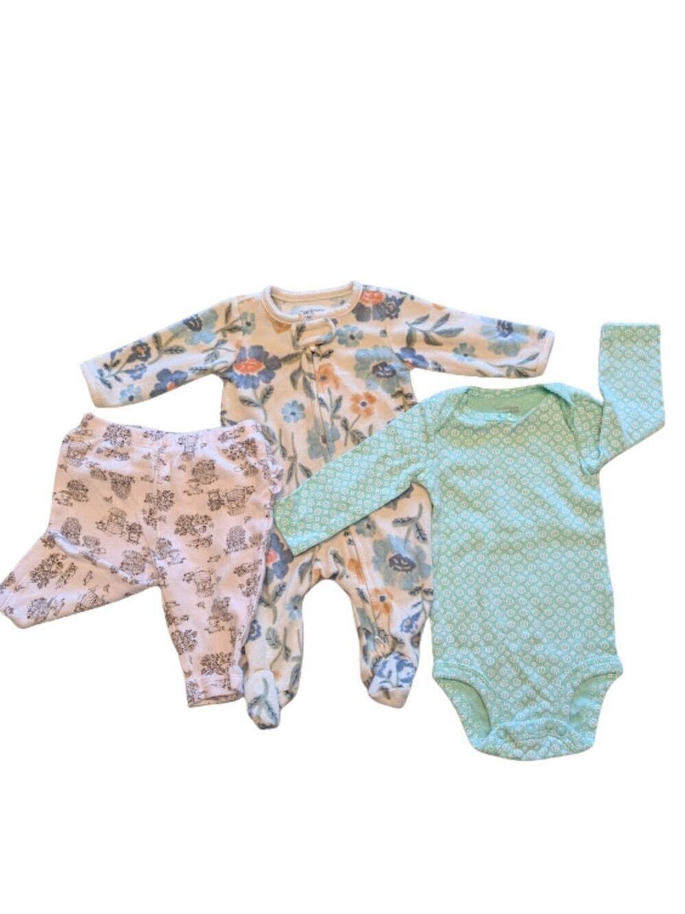 Baby Girl Bundle 3pc Floral Cozy Footie + Soft Bodysuit + Leggings Lot